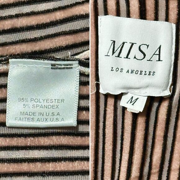 MISA Stripe Velvet Ruffle Wrap Midi ‘EVE’ Dress M Plunged V Neck Fairy Romantic - Picture 14 of 14